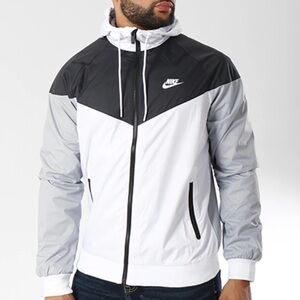 Nike Men's Sportswear Windbreaker Hooded Jacket White Black Grey Size Large